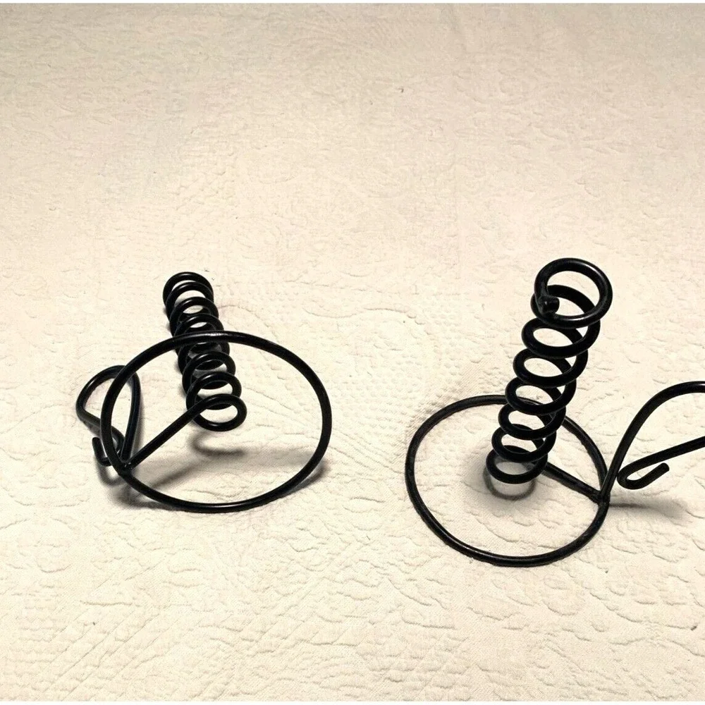 Candle Holder Set 2 Spiral Spring Wrought Iron Black Primitive Unbranded EUC